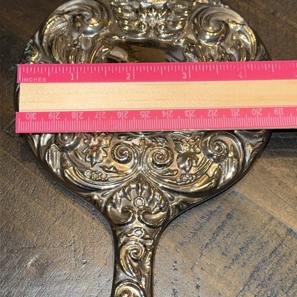 Vintage Silver Finish Vanity Mirror Brush Comb Set THREE PIECE BUNDLE main image 5